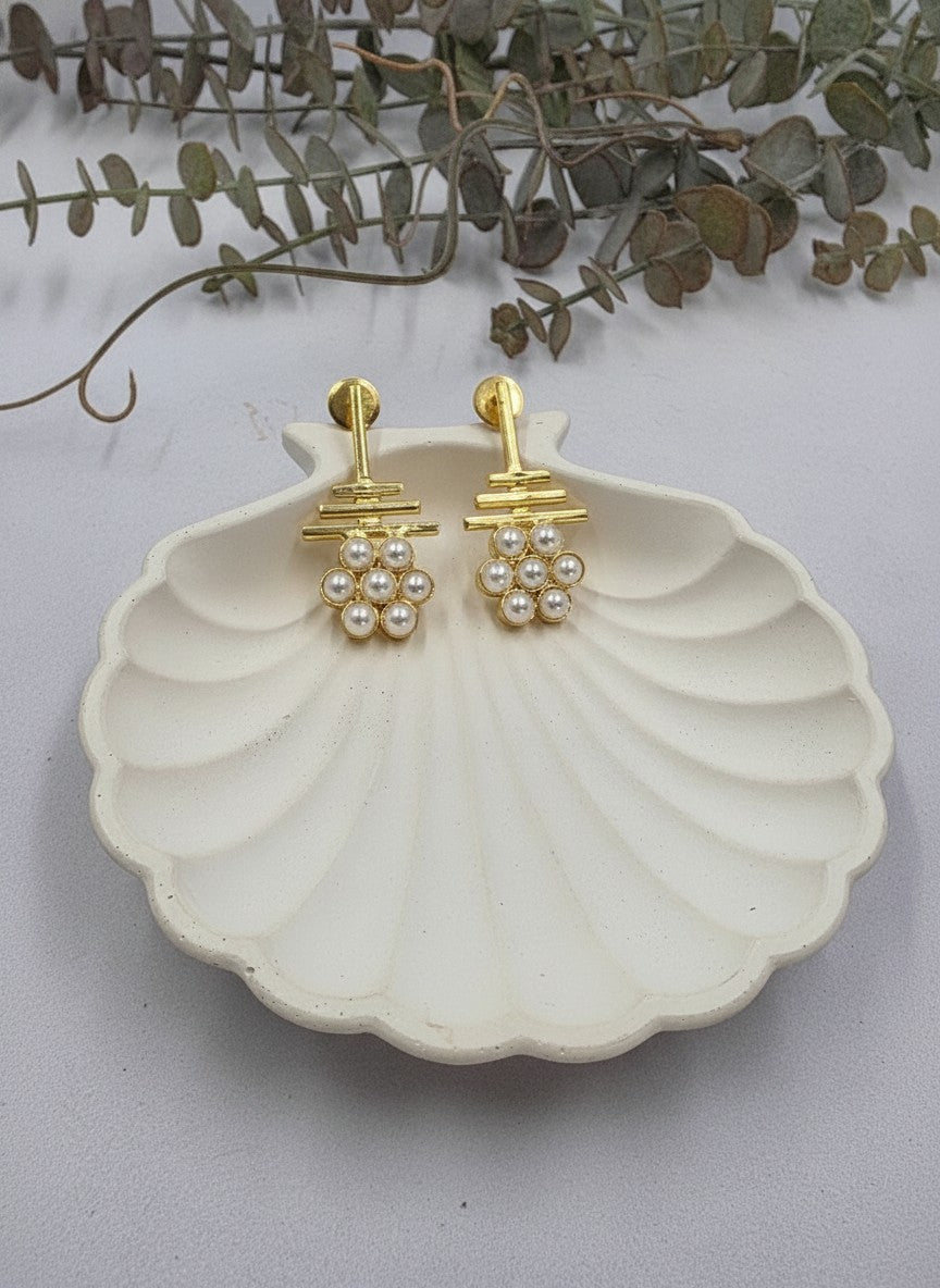 Gold Plated Geometric Pearl Cluster Drop Earrings for Women - Formal Wear