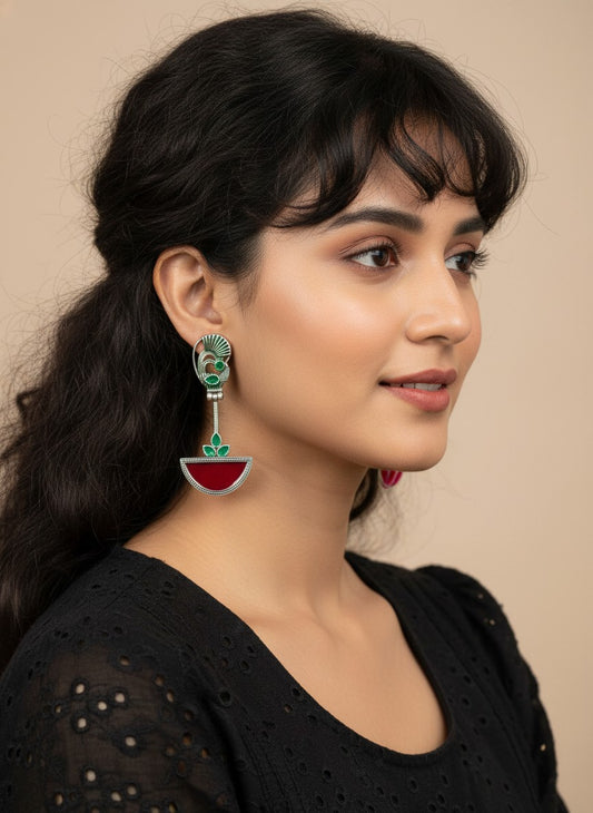 Abstract Mayura Red Monalisa Stone Dangler Earrings for Women - All Occasion Wear