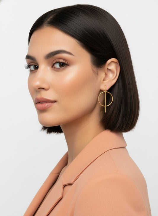 Trendy Western Style Geometric Circle Gold plated Earring for Women