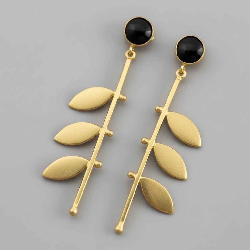 Gold Plated Trendy Leaf Danglers with Monalisa Stone for Women