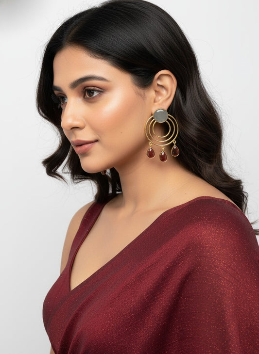 Gold Plated Round Dangler Drop Earrings for Women