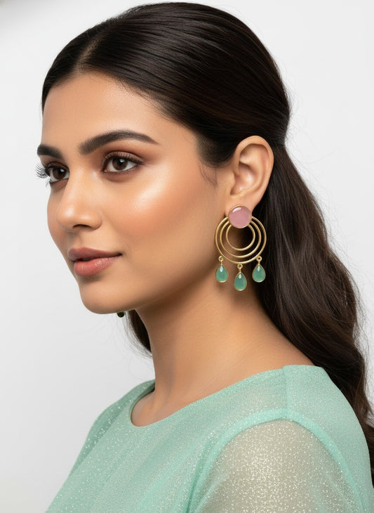 Gold Plated Round Dangler Drop Earrings for Women