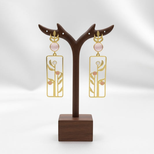 Premium Trendy Gold Plated Leaf Pattern Dangler Earrings for Women