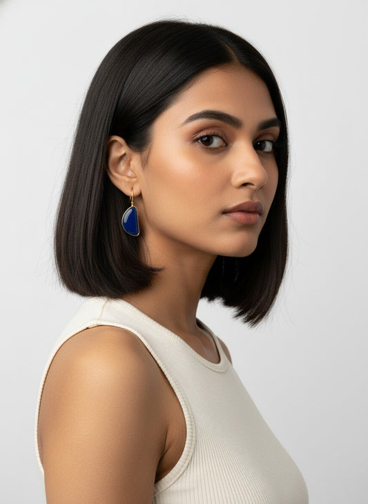 Gold Plated Half Circle Hook Earrings with Monalisa Stone for Women