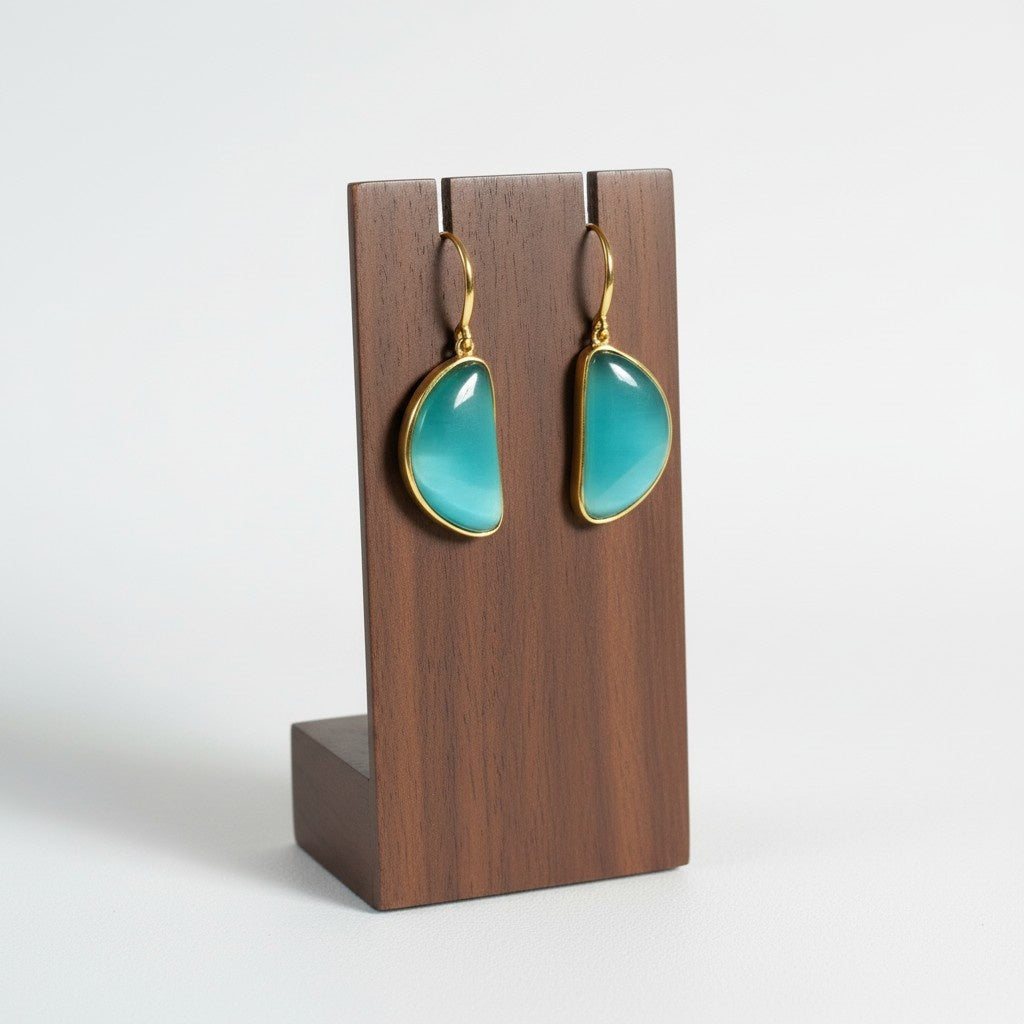 Gold Plated Half Circle Hook Earrings with Monalisa Stone for Women