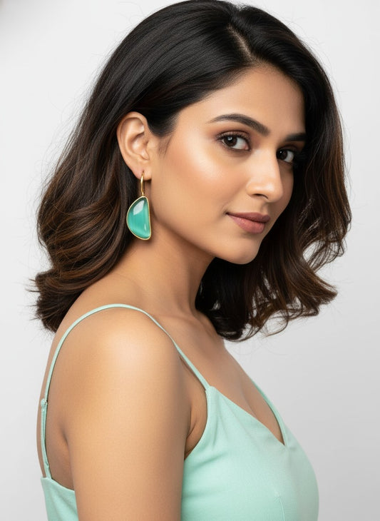 Gold Plated Half Circle Hook Earrings with Monalisa Stone for Women