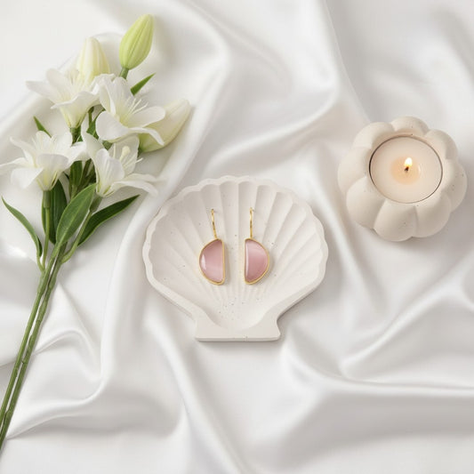 Gold Plated Half Circle Hook Earrings with Monalisa Stone for Women