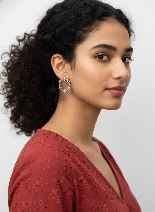 Ethnic Silver Oxidized Bird Stud Earrings