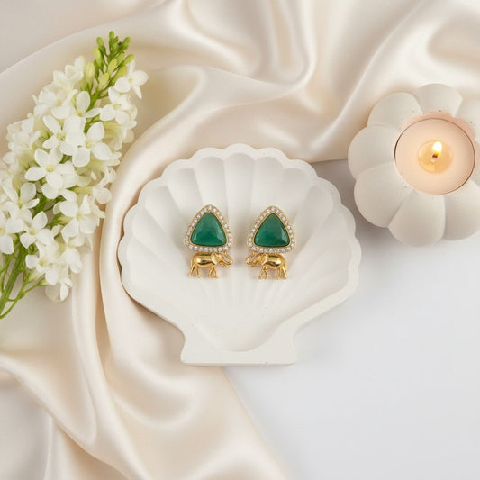 Trendy Gold Plated Elephant Design AD Stone Stud Earrings for Women