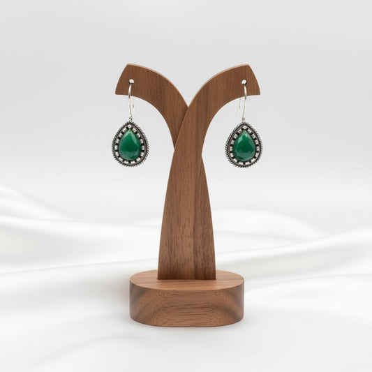 Silver Oxidized Monalisa Stone Hook Earrings for Women