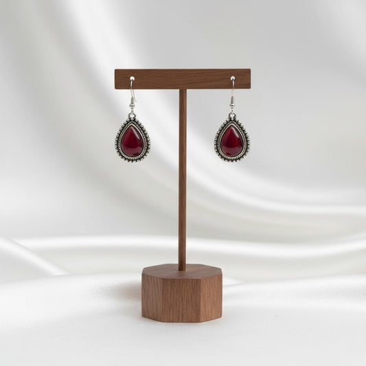 Silver Oxidized Monalisa Stone Hook Earrings for Women