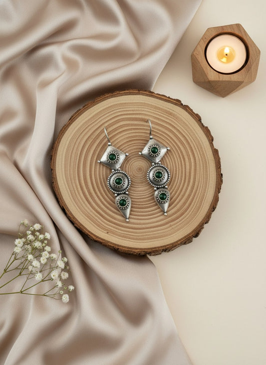 Antique Silver Oxidized Hook Earrings for Women