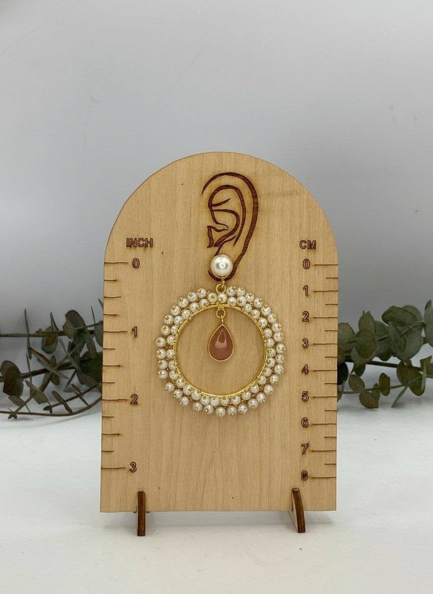 Antique Gold plated Pearls Circular Earrings with Monalisa Stone Drop for Women