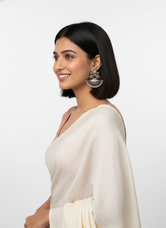 Silver Oxidized Peacock Motif Dangler Earrings with Stone Detailing for Women