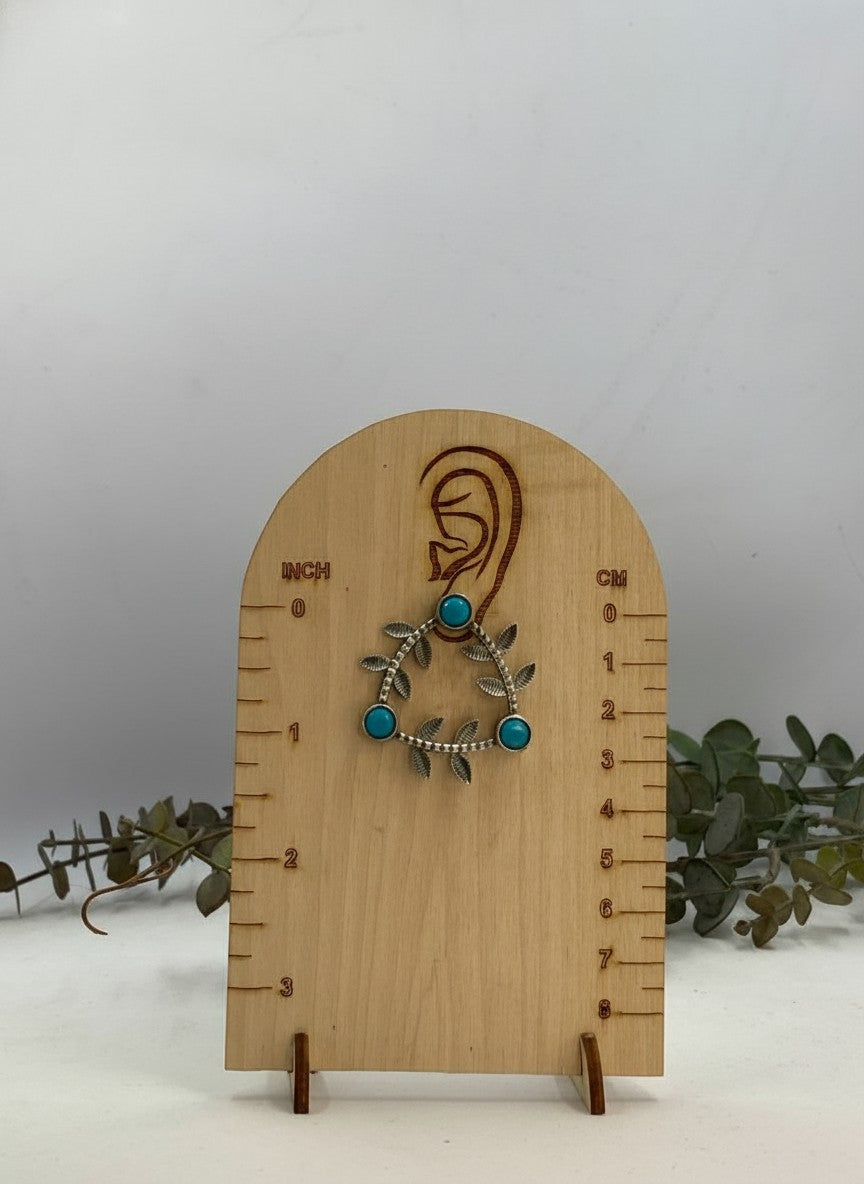 Silver Oxidized Geometric Pattern Leaf-Inspired Earrings in Turquoise stones for Women - Everyday Office Casual Wear