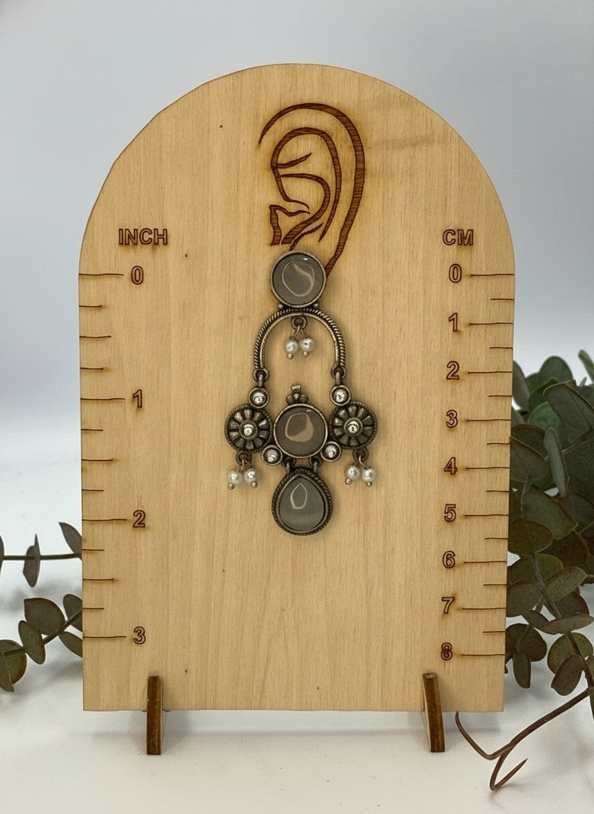 Elegant Silver Oxidized Monalisa Stone Dangler Earrings with Pearl