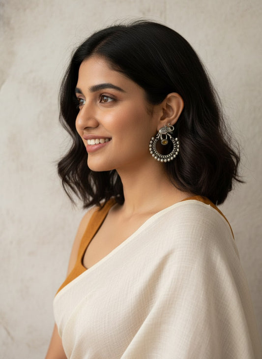 Silver Oxidized Chandbali Style Elephant Motifs Earrings