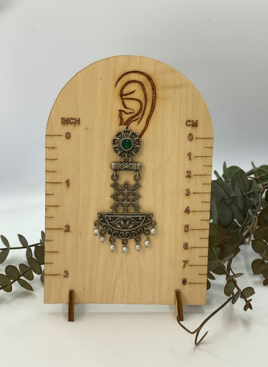 Silver Oxidized Dangler Earrings with Pearls and Monalisa Stones