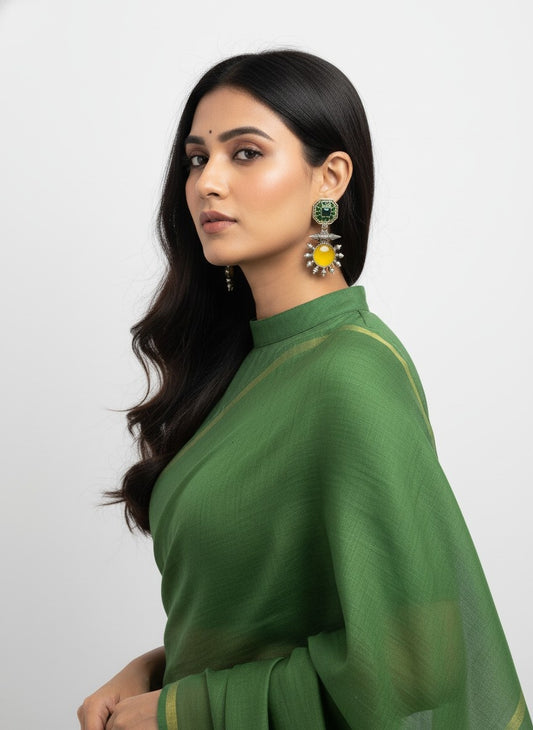 Silver Oxidized Drop Earrings with Monalisa Stone & Pearls