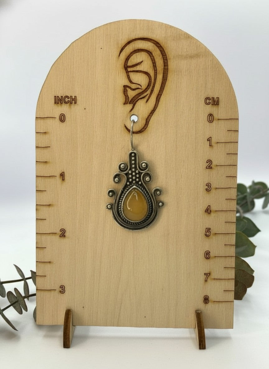 Silver Oxidized Monalisa Stone Hook Earrings for Women