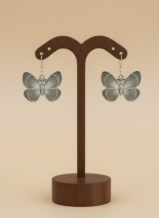 Silver Oxidized Butterfly Drop Hook Earrings for Women - Casual Wear