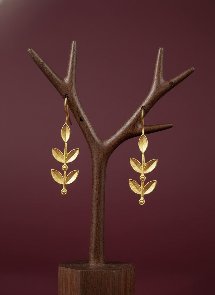 Gold Finish Botanical Leaf Drop Hook Earrings for Women - All Occasions wear