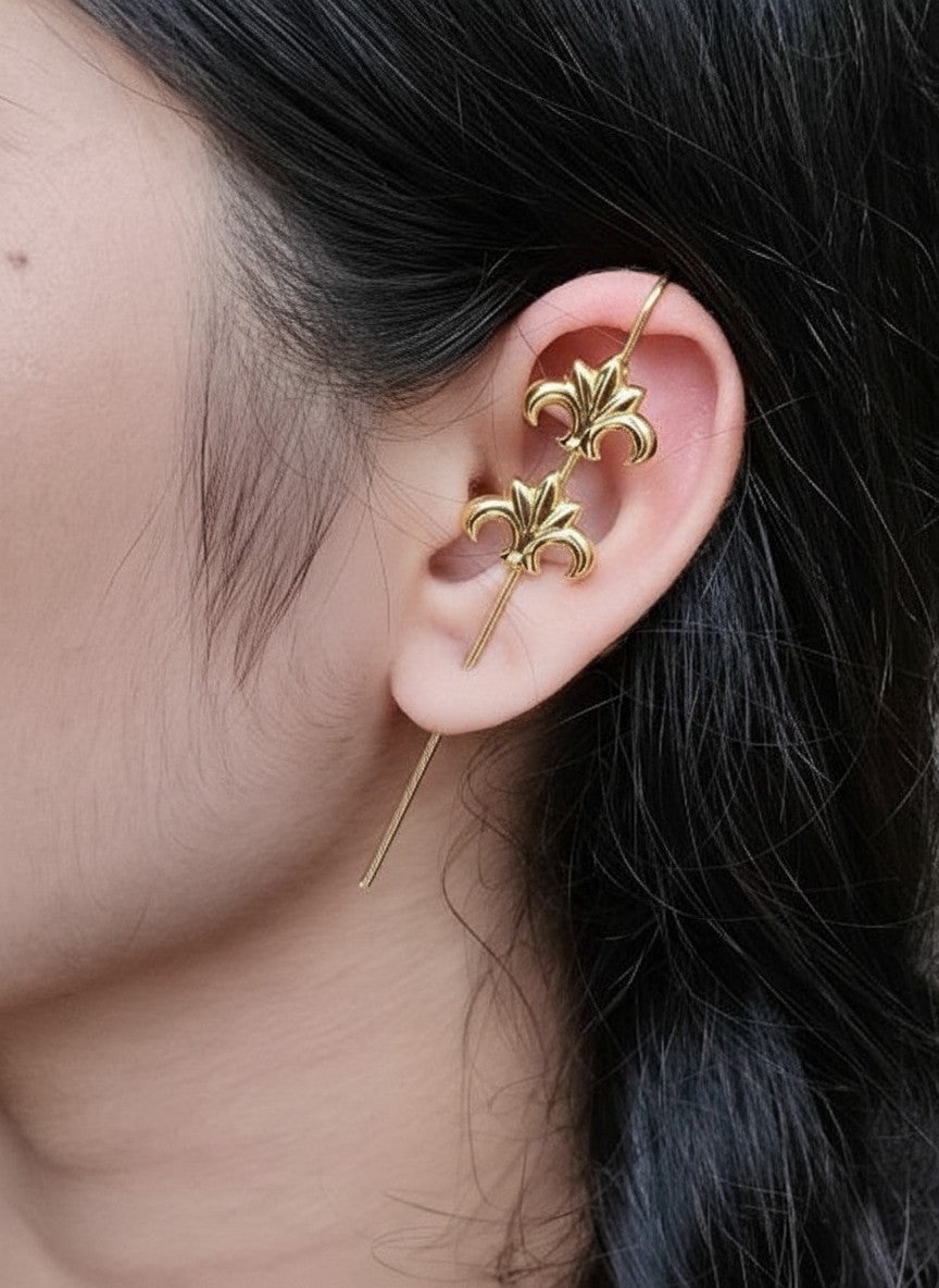 Royal Fleur Gold-Plated Pierced Earcuff Earrings for Women - All occasion wear