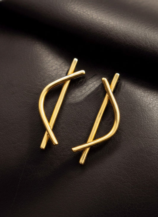 Minimalist Gold Plated Bar Cross Stud Earrings for Women - Casual Office Wear