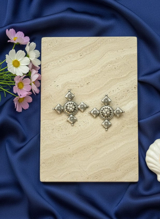 Silver Oxidized Unique Boho Inspired Earrings for Women