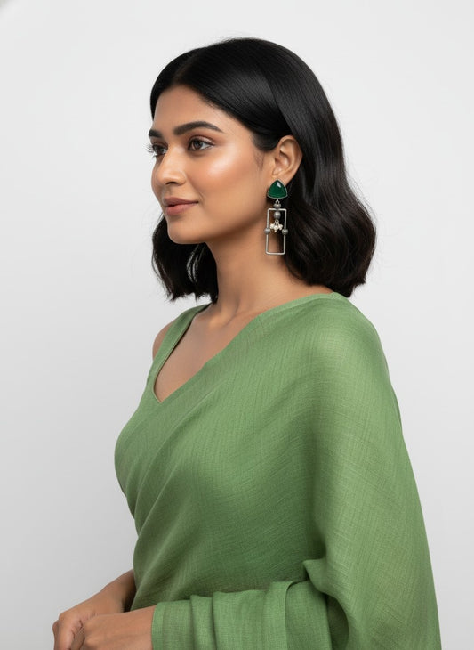 Statement Silver Oxidized Geometric Dangler Earrings with Monalisa Stones and Pearls for Women