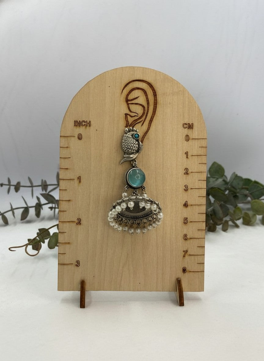 Silver Oxidized Peacock-Inspired Aqua Stone Jhumka Earrings for Women - Special Occasions