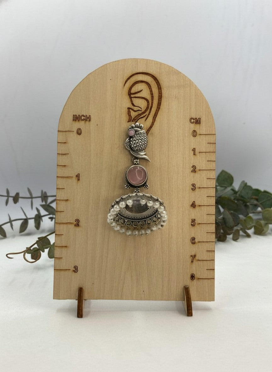 Silver Oxidized Peacock-Inspired Pink Stone Jhumka Earrings for Women - Special Occasions
