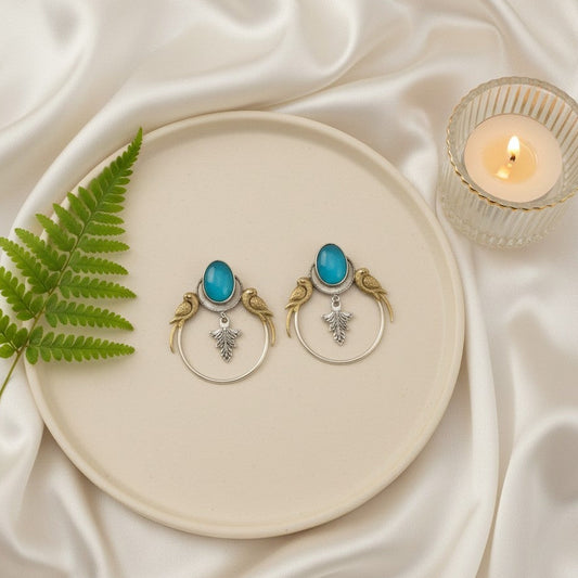 Silver Oxidized Two-Tone Parrot Earrings for Women