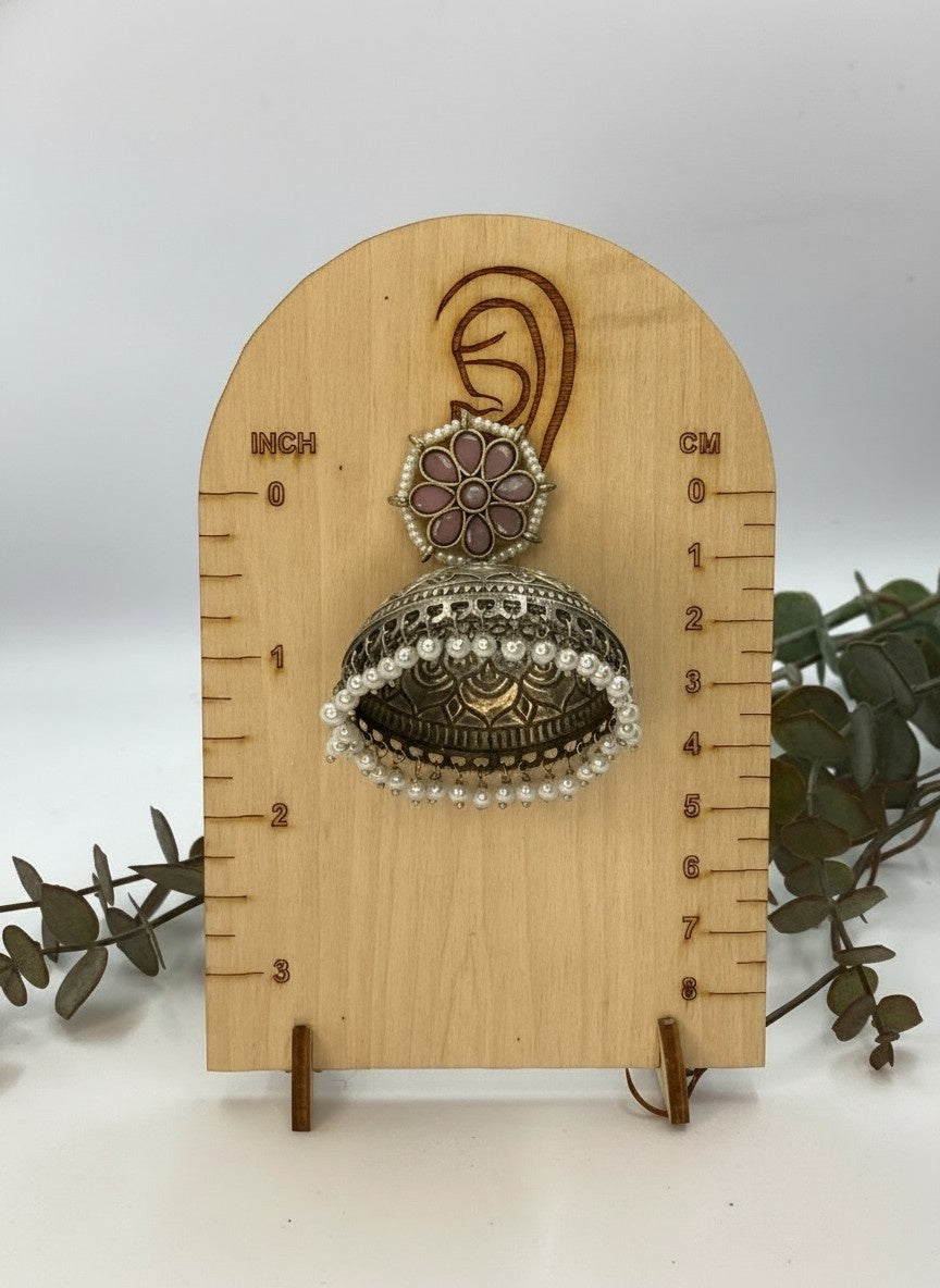 Antique Silver Oxidized Jhumki Earrings with Pearls & Floral Design for Women