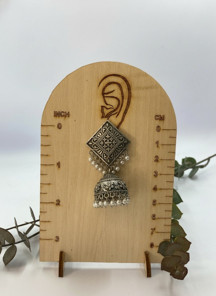 Silver Oxidized Square Jhumkis Earring for Women
