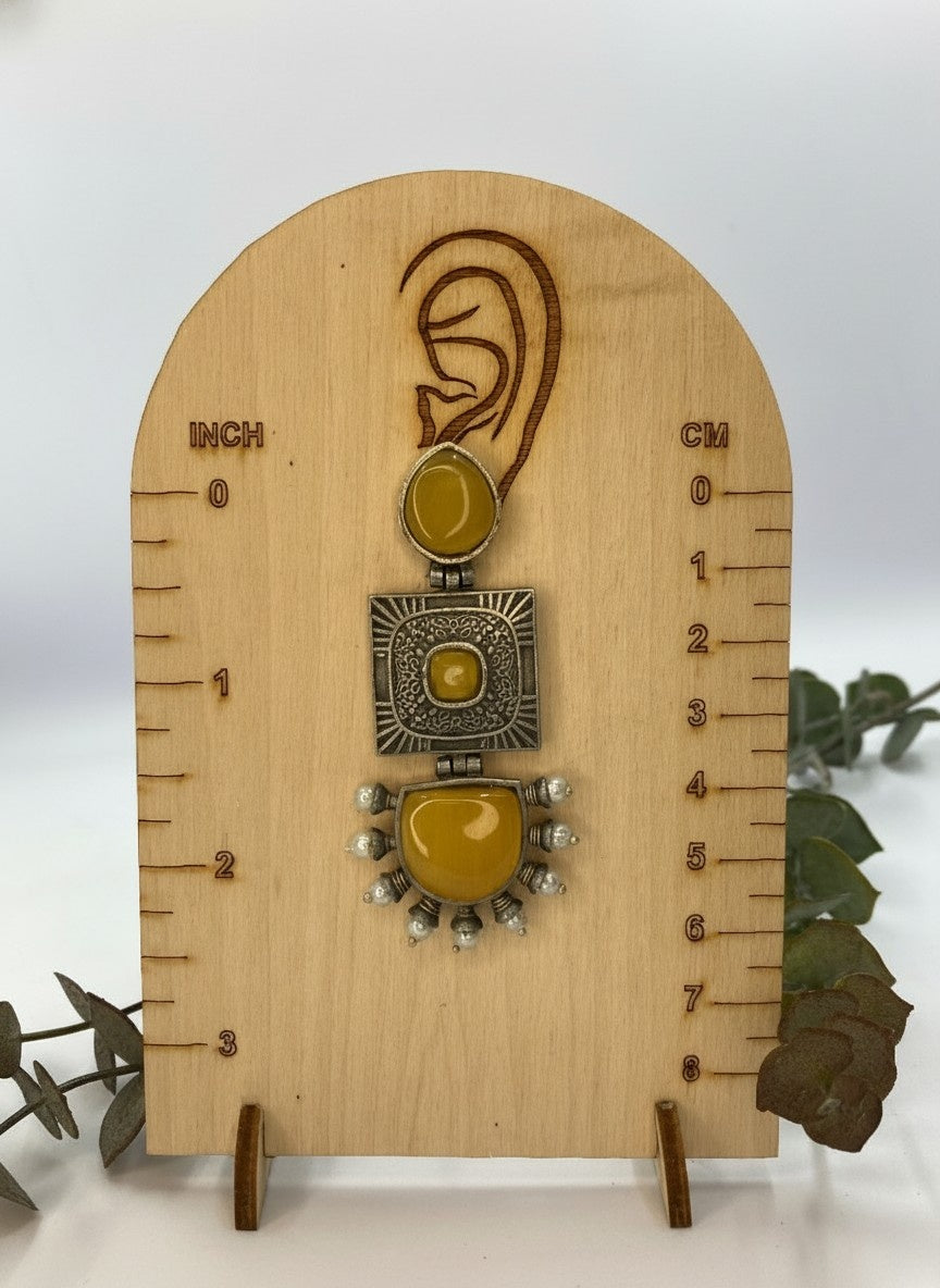Traditional Silver Oxidized Monalisa Stone Square Dangler Earrings for Women