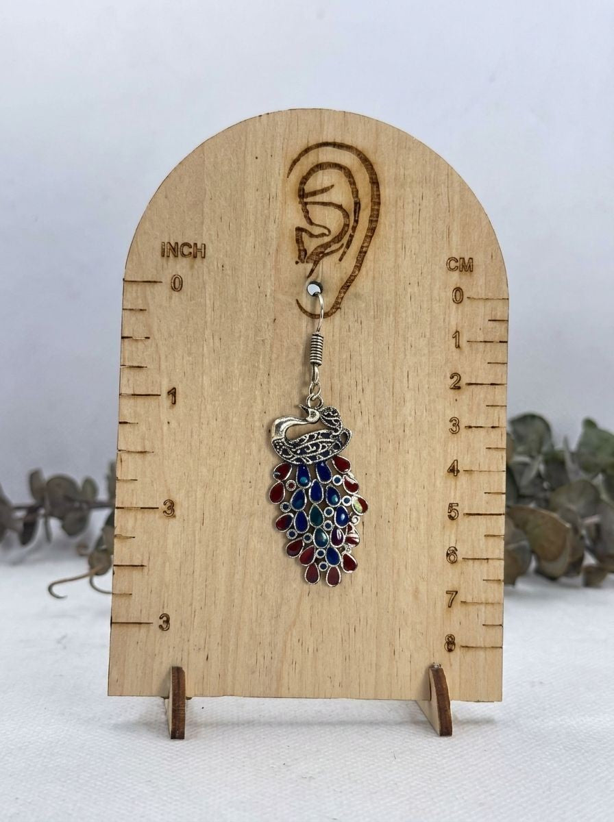 Silver Oxidized Peacock Meenakari Blue & Maroon Ethnic Earrings for Women – Minimal Festive Wear