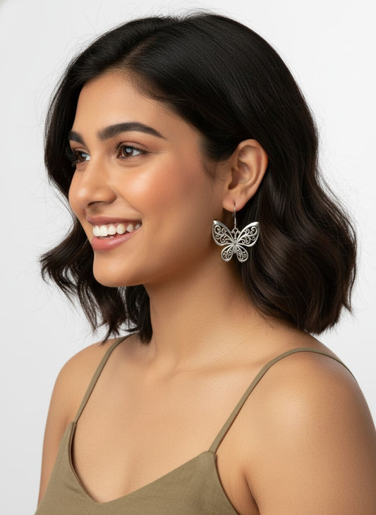 Trendy German Silver Plated Butterfly Dangler Earrings