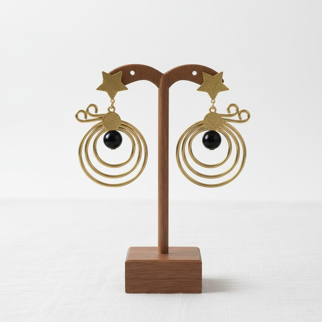 Gold Plated Star Accent Dangler Earrings with Monalisa Stone