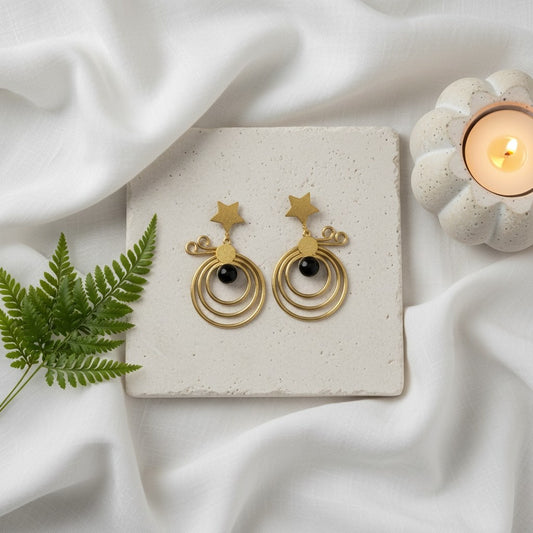 Gold Plated Star Accent Dangler Earrings with Monalisa Stone