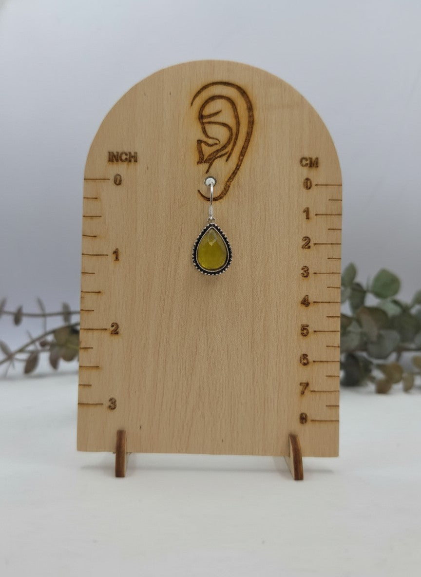 Silver Oxidized Yellow Teardrop Stone Hook Earrings for Women - Minimal Wear