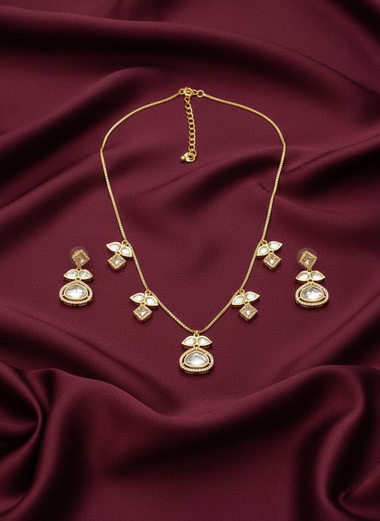 Traditional Gold Plated Polki Necklace Set with Charms Pendant for Women - Special Occasions