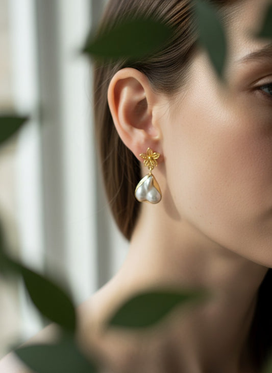 Floral Baroque Pearl Gold Drop Earrings for Women - All Occasion wear