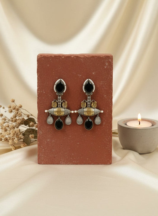 Fusion Black Grey Monalisa Stone Statement Dangler Earrings for Women - Special Occasions