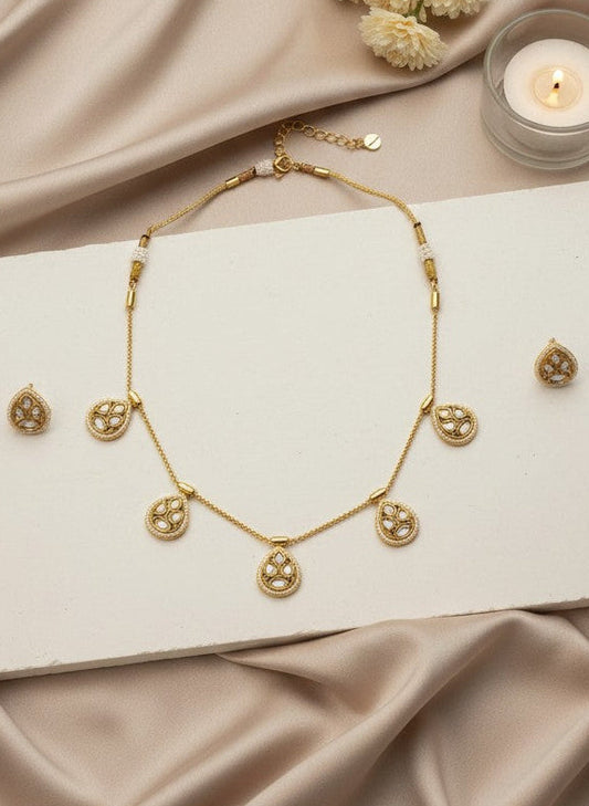 Gold-Plated Polki & Pearl Drop Necklace Set for Women - Festive Wear