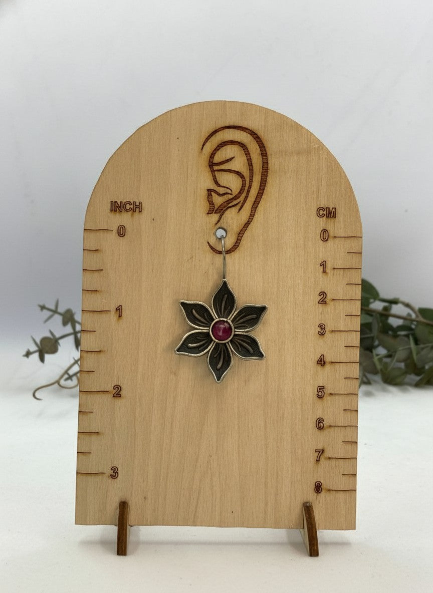 Silver Oxidized Floral Stone Hook Earrings for Women - Everyday Wear
