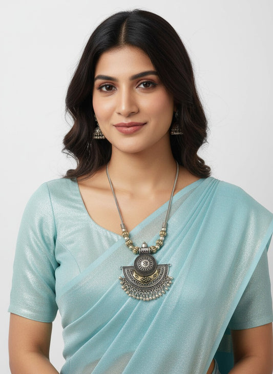 Two Tone Oxidized Neckchain with Mandala design pattern