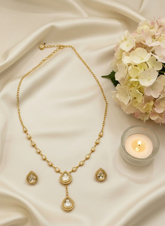 Handcrafted Gold Kundan Lariat-Style Necklace Set for Women - Statement Wear