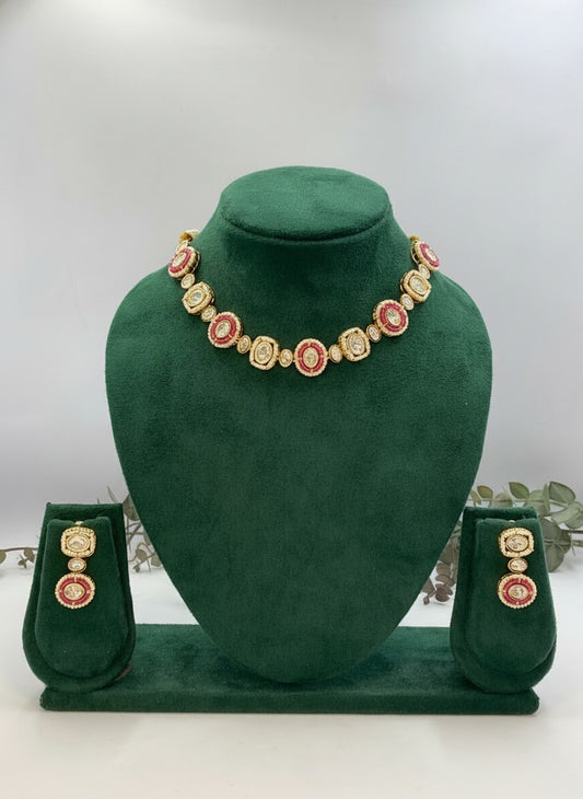 Heirloom handcrafted 22K Gold Plated Premium Kundan Choker Necklace Set