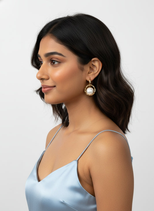 Stylish Gold-Plated Lightweight Freshwater Pearl Drop Dangler trendy Chunky Earrings